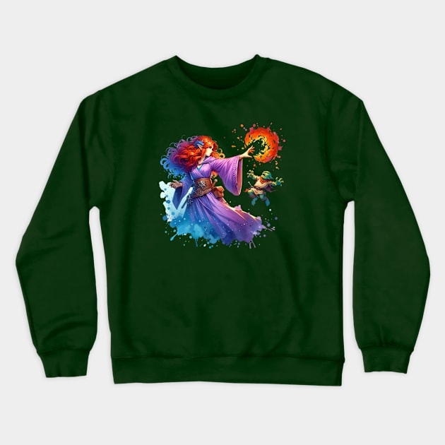 Sorceress blasts goblin with fireball Crewneck Sweatshirt by TheKrawlSpace